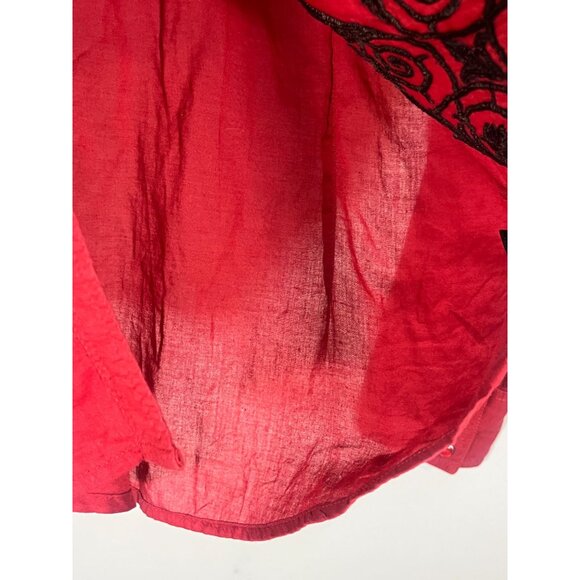 Retro Western Pearl Snap L Red Floral Embroidery Cowgirl Country Farm Metallic - Picture 9 of 12